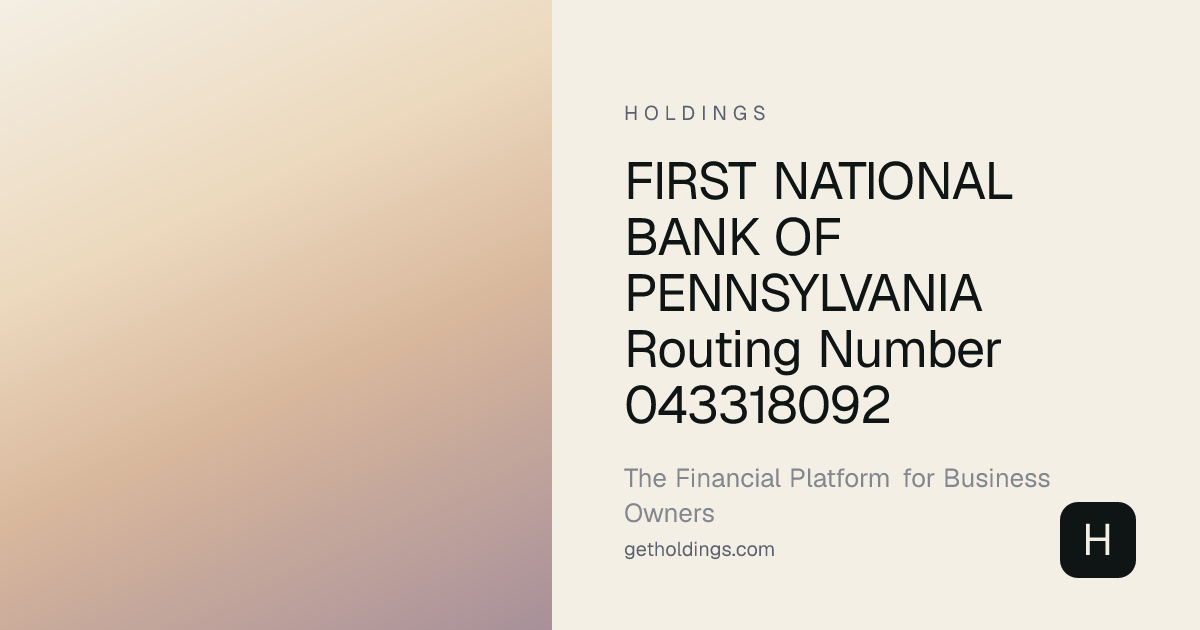 First National Bank of Pennsylvania Routing Number 043318092
