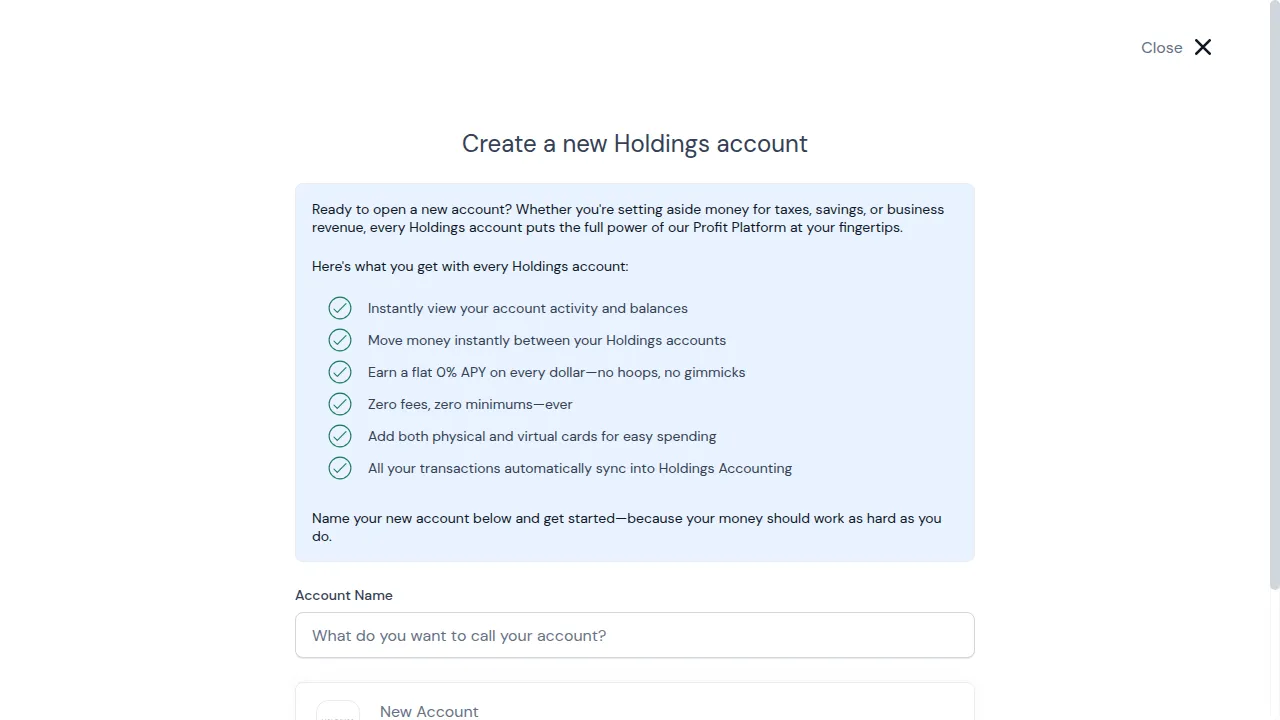 Create New Accounts & Nicknames | Holdings
