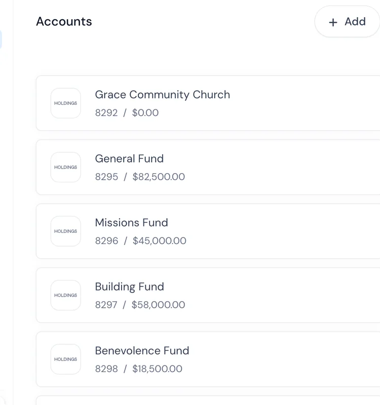 Holdings sub-accounts — one for each program, grant, or fund