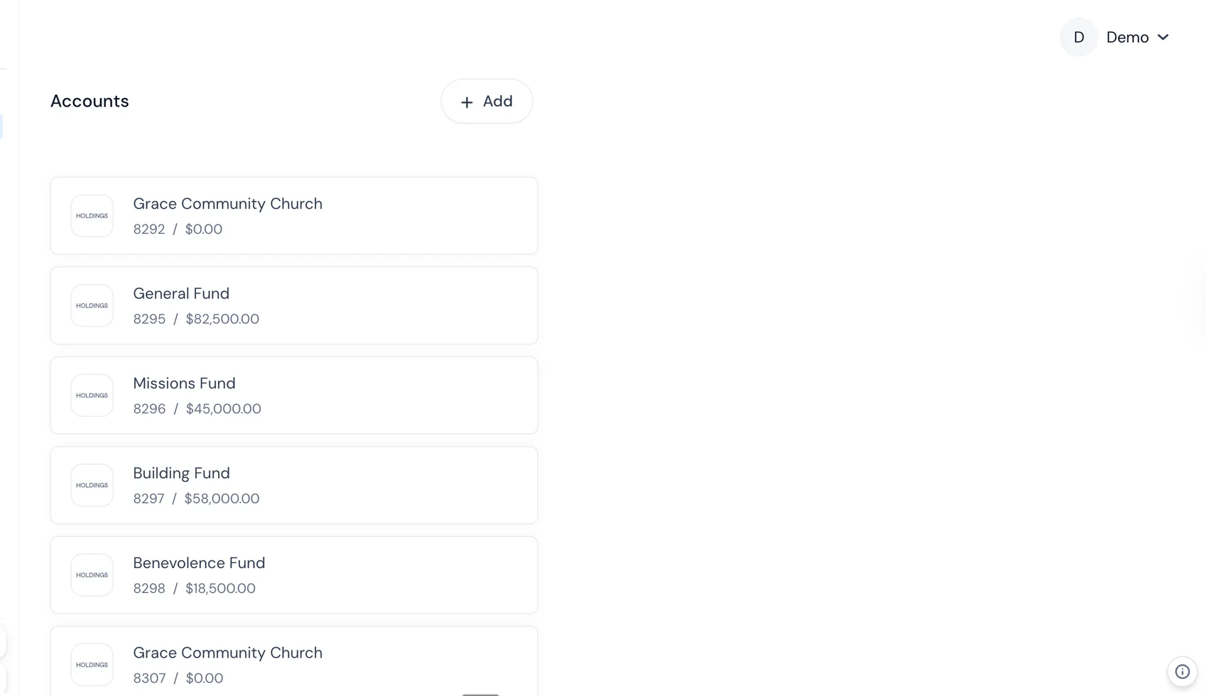 Holdings accounting overview showing real-time financial data