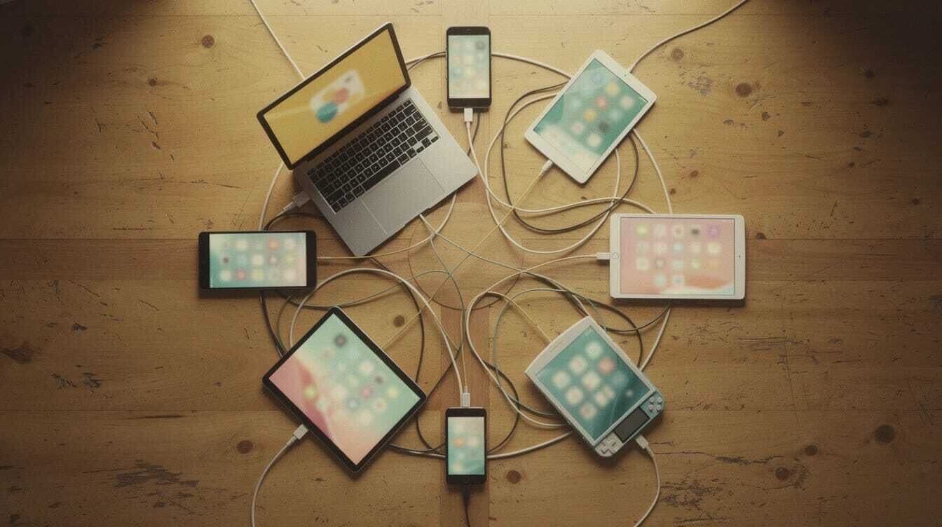 Six screens in a circle — the DIY tech stack