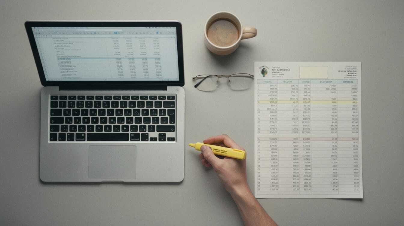 Bank statement and spreadsheet side by side